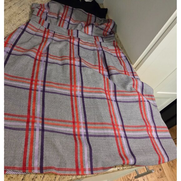 New! Mock Neck Purple Red Gray Plaid NY&Co. Dress Sz XL Pockets Academia Midi - Picture 6 of 16